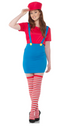 RED PLUMBER GAMER GIRL WOMEN'S COSTUME X-LARGE 18-20