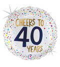 18" CHEERS TO 40 YEARS BALLOON HOLO -PKG