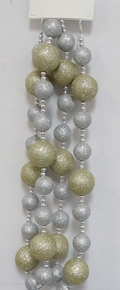 Gllitter Ball Garland 6' Champagne Silver Glitter Balls w/ Silver Beads