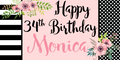Pink and black Floral Birthday Custom Banner
