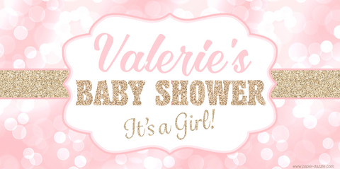 Sparkling Pink and Gold Baby Shower Custom Banner