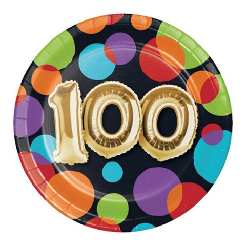 Balloon Birthday 100th Lunch Plates 8ct