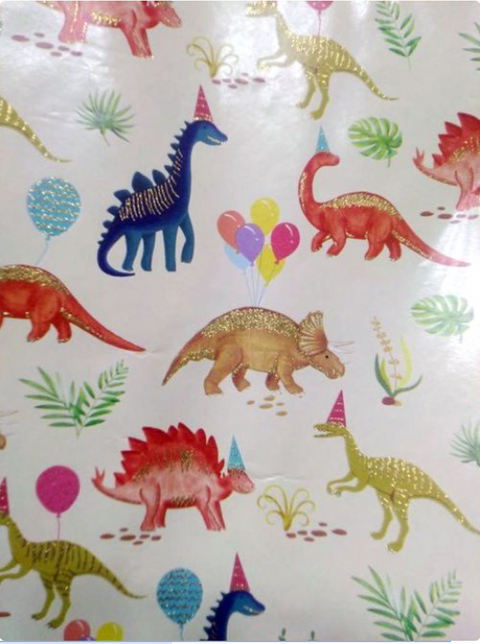 Dinosaur Non-Shed Glitter 24"x50' gift wrap