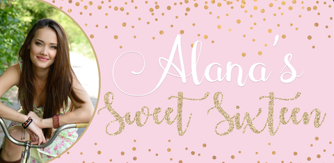 Pink and Gold Sweet 16 Birthday Custom Banner