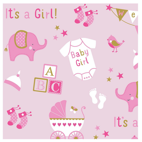 Printed Jumbo Baby Girl Elephant Gift Wrap