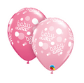 11" QUALATEX BABY GIRL PINK DOTS-A-ROUND LATEX BALLOONS 50CT