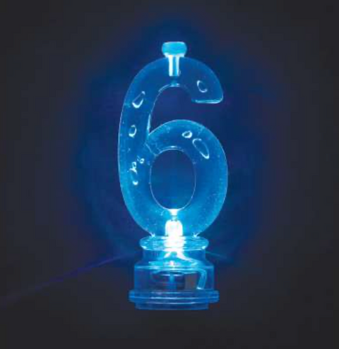 Flashing Number 6 Candle Holder with Birthday Candle