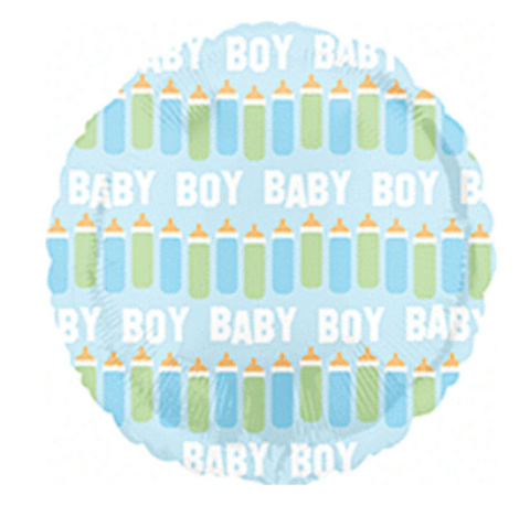 18" Blue Baby Boy Bottle Line 2 Sided Balloon #180