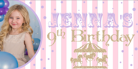 Striped Gold and Pink Birthday Custom Banner