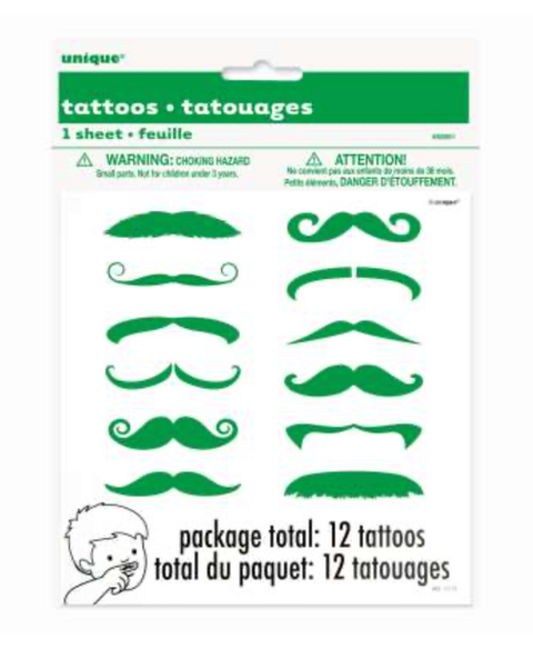 12ct. Green Mustache Finger Tattoos