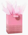Hallmark Pink Glitter Stripes Medium Gift Bag With Tag and Tissue, 9.5"