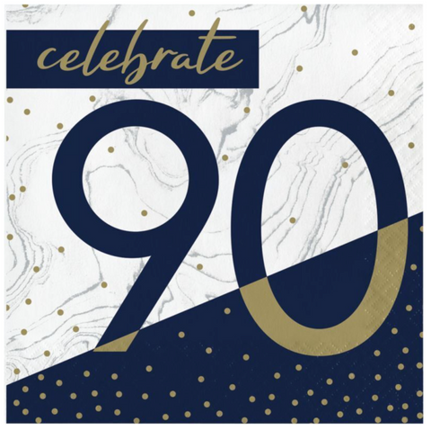 Navy & Gold Milestone 90th Lunch Napkins 16ct.