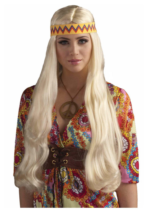 Hippie Chick Wig with Headband Blonde