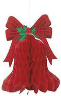 Red Bell Christmas Honey Comb Hanging Deco 15in