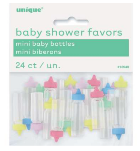 Mini Baby Bottles Favors - Assorted Colors 24ct