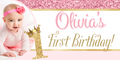 Glitter Pink and Gold 1st Birthday Custom Banner