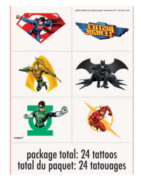 Justice League Color Tattoo Sheets 4ct