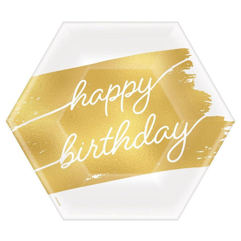 Golden Age Happy Birthday 7" Hexagon Metallic Plates 8ct.