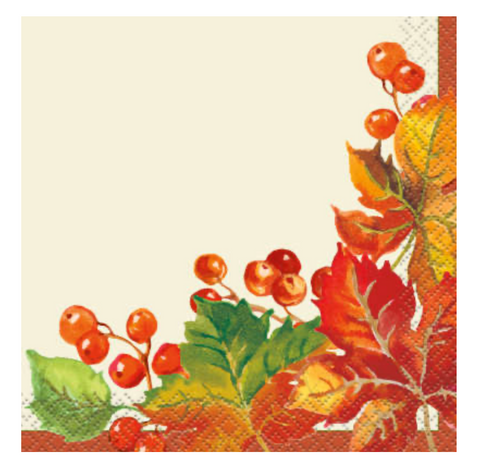 Berries & Leaves Fall Beverage Napkins 16ct