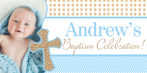 Patterned Blue and Gold Cross Baptism Custom Banner