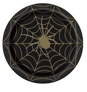 Black & Gold Spider Web Round 9" Dinner Plates 8ct