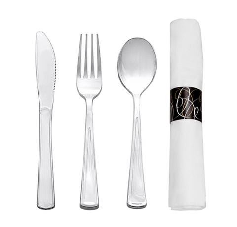 NAPKIN ROLLS WITH SILVER CUTLERY BAGGED 25CT.