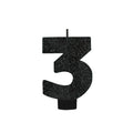 Numeral 3 Glitter Candle Black