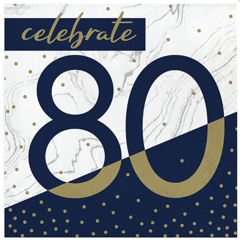 Navy & Gold Milestone 80th Lunch Napkins 16ct.