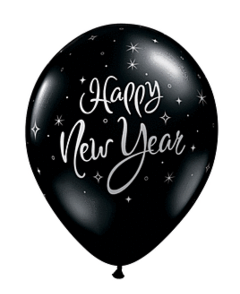 11" Qualatex New Year Sparkle Black Latex 50ct