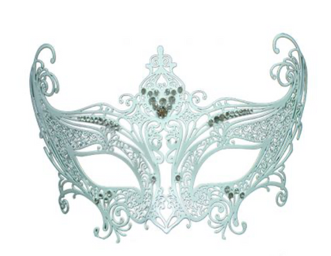 Laser-cut Metal Elegant White Venetian Mask w/ Stones
