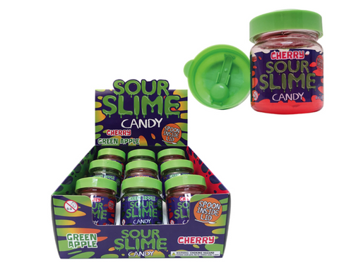 SLIME SOUR CANDY - GREEN APPLE or CHERRY W/ SPOON IN DISPLAY 1 CT.