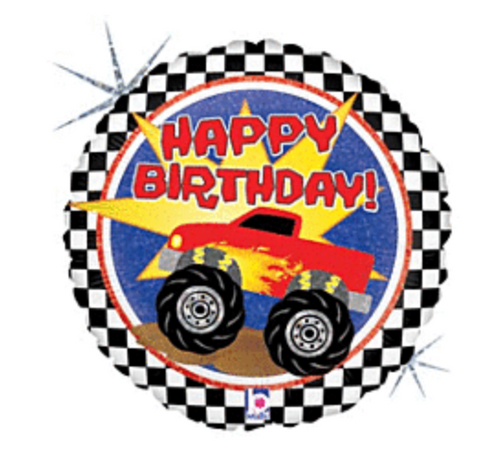 18" Monster Truck Birthday Holographic Balloon