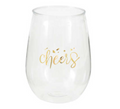 Gold Cheers 15oz Plastic Stemless Wine Glass