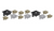 MINI GLITTERED BLACK/SILVER/GOLD MORTARBOARD CUTOUTS ASSORTED 12CT.