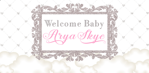 White and Silver Clouds Baby Custom Banner