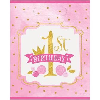 Pink & Gold 1st Birthday Lootbags 8ct