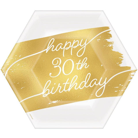 Golden Age 30th Birthday 7" Hexagon Metallic Plates 8ct.