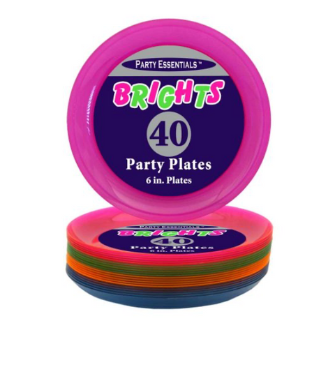 6″ – 40 CT. ASSORTED NEON PARTY PLATES