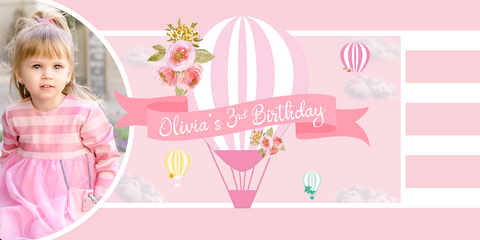 Pink Hot Air Balloon Birthday Custom Banner