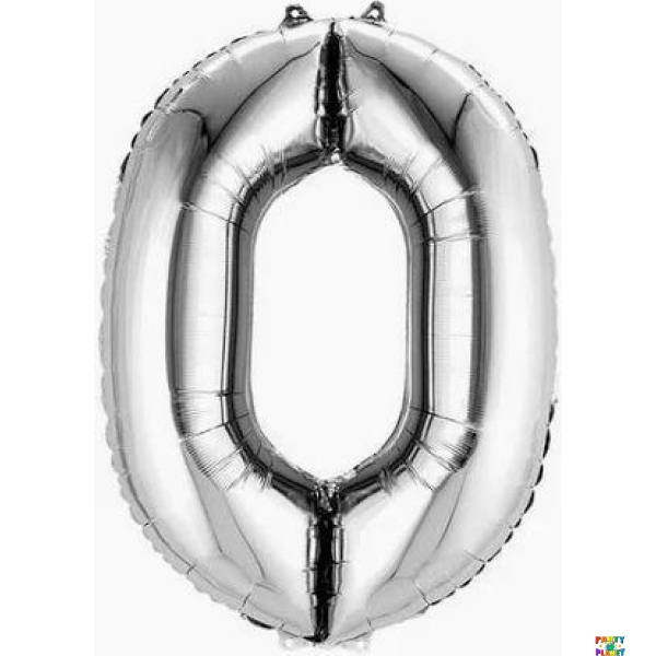 34" Silver Number Zero Balloon