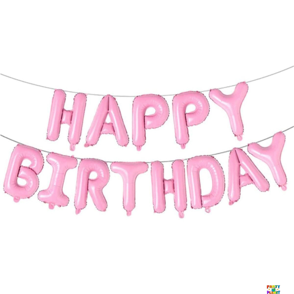 14" Pastel Pink Happy Birthday Letter Balloon Banner