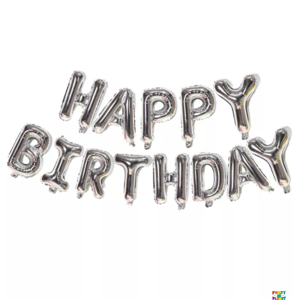 14" Silver Happy Birthday Letter Balloon Banner