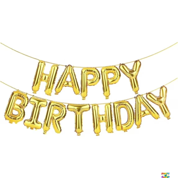 14" Gold Happy Birthday Letter Balloon Banner