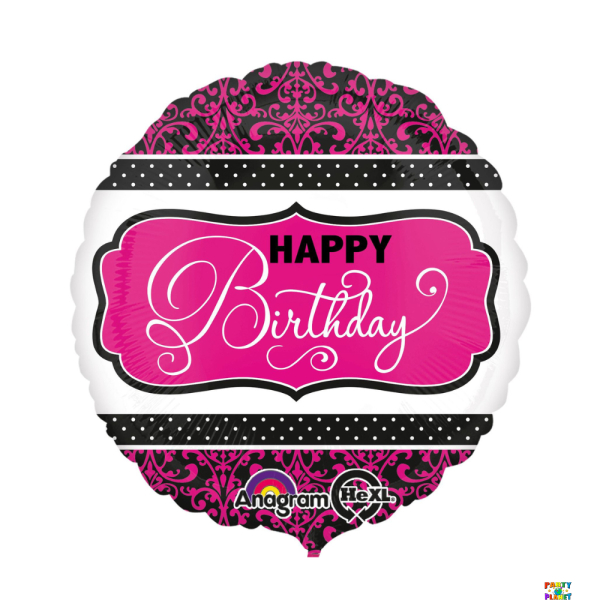18" Pink Black White Bday Balloon