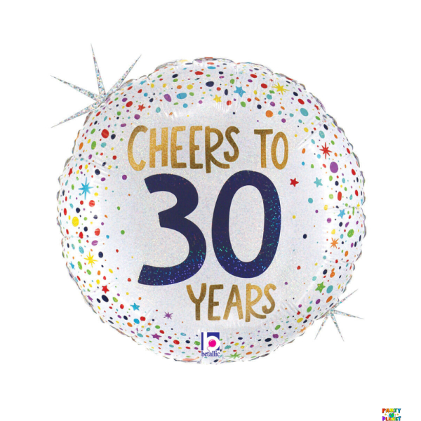 18" CHEERS TO 30 YEARS BALLOON HOLO -PKG
