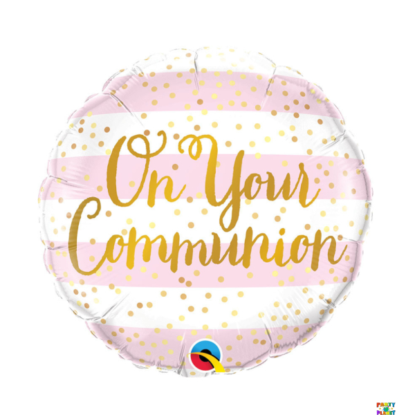 18" Communion Pink Stripes Balloon PKG