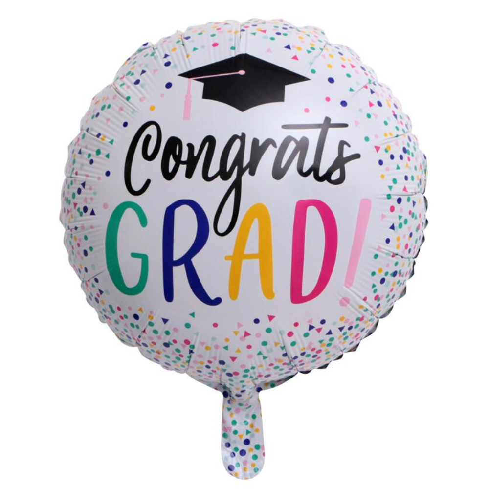Mylar-round-1-47-.png 18" Graduation White Confetti Balloon - Image 1