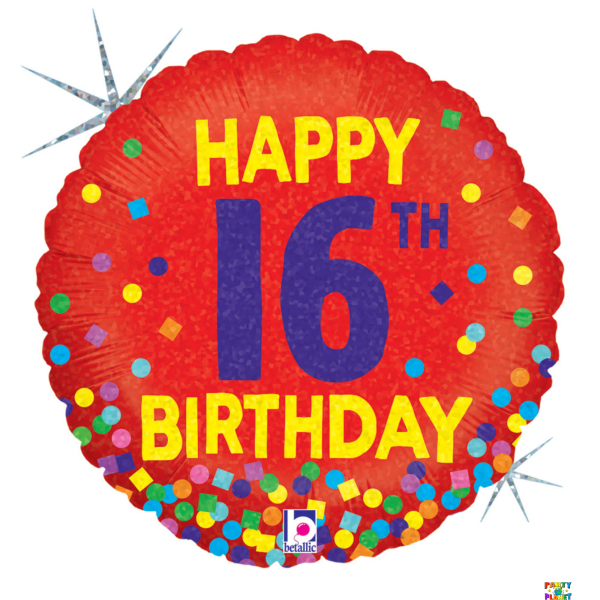 18" 16th Bday Confetti Holographic #330