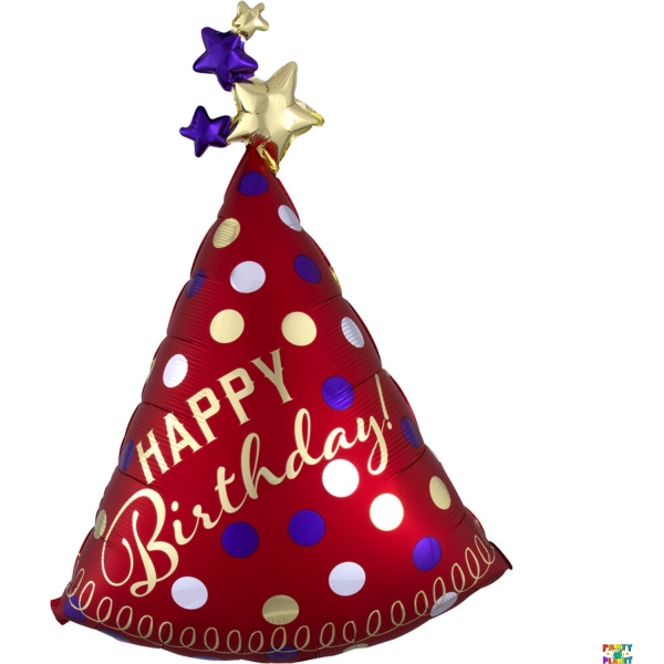 36" Red Satin Party Hat Balloon