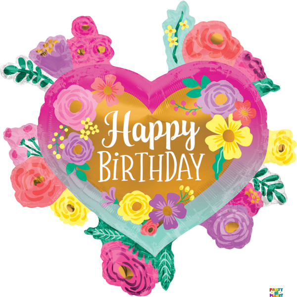 27" Happy Birthday Painted Flowers Balloon #264